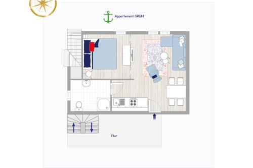 Langeoog Ferienwohnung Appartementhaus Prickenhof - Grün/301 - GRundrisseGrün
