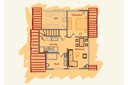 Langeoog Ferienwohnung Deck 2 - 1 - Grundriss Obergeschoss